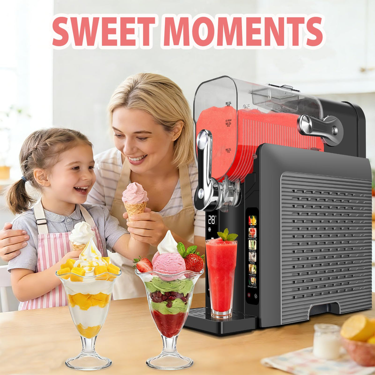 Slushie Machine for Home - 88oz Frozen Drink Maker Slushy Machine, 2-In-1 Soft Ice Cream Maker, 6 Preset Programs| Slushie, Cocktails, Frappés, Ice Cream, Smoothies, Milkshakes (Screen Version）