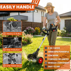 Electric Weed Wacker Cordless Battery Powered Weed Eater, String Trimmer with 2 Battery Operated&amp;Wheels&amp;Metal Blades, Lightweight 4 in 1 Grass Trimmer/Brush Cutter/Lawn Edger/Mower for Garden Yard