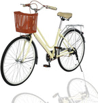 Womens Beach Cruiser Bike-26 Inch Classic Iron Bicycle with Basket Retro Bicycle Unique Art Deco Scooter,Road Bike,Seaside Travel Bicycle,Comfortable Commuter Bicycle【New! Bicicleta para Mujer】