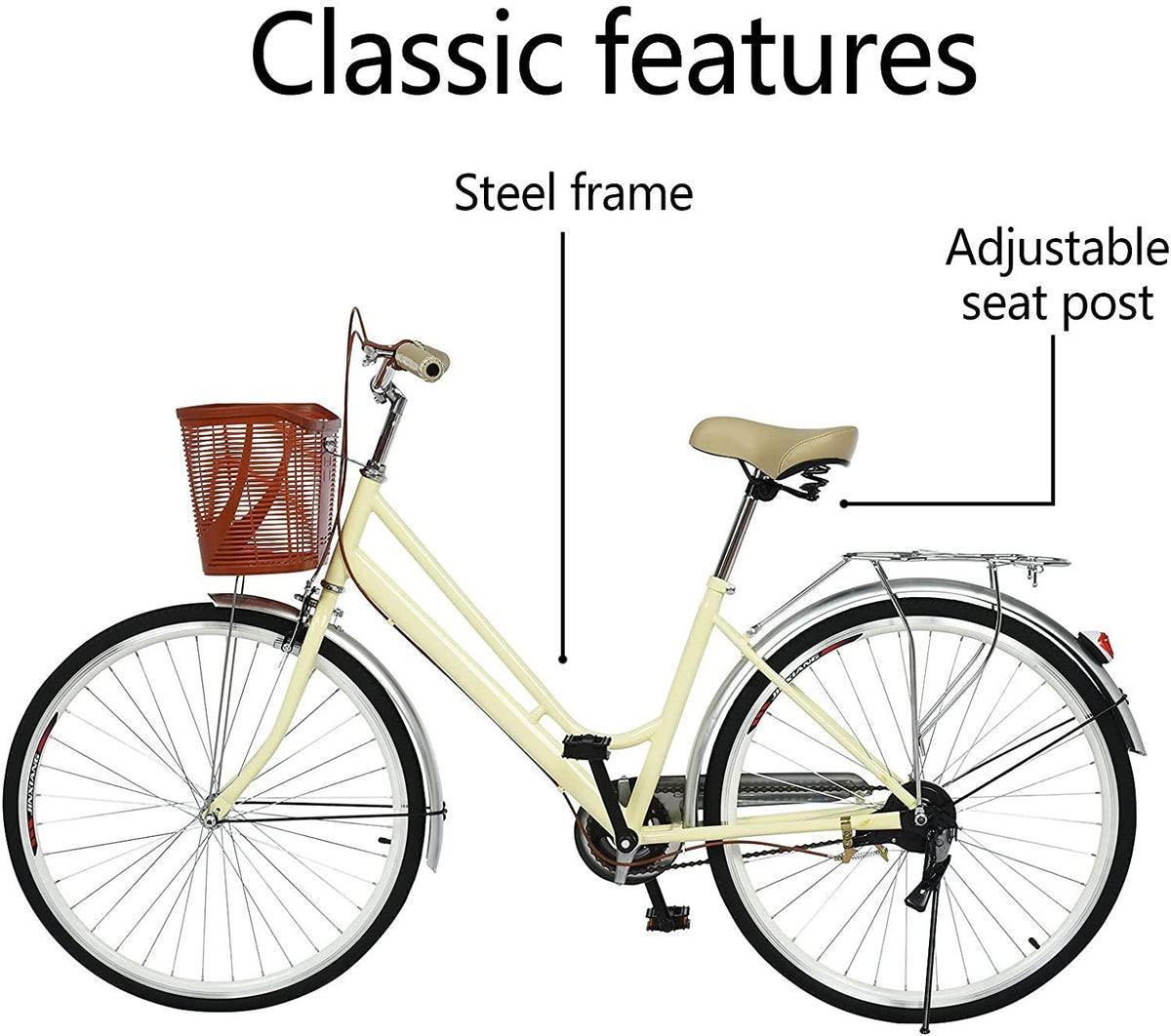 Micozy Cruiser Bike 26 inch Bike Commuter Bike Single Speed Bike Woman Bikes Adult Woman Bike Retro Bikes Classic Bicycle, with Comfortable Seats and Back Seats Fits 4'9''-5'10'', Us in Stock