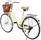 Womens Bike Complete Cruiser Bikes for Women Single Speed Classic Retro Bicycle with Basket, Front and Rear Fenders, Rear Rack, 26 Inch Comfortable Commuter Bicycle