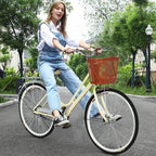 Womens Bike Complete Cruiser Bikes for Women Single Speed Classic Retro Bicycle with Basket, Front and Rear Fenders, Rear Rack, 26 Inch Comfortable Commuter Bicycle
