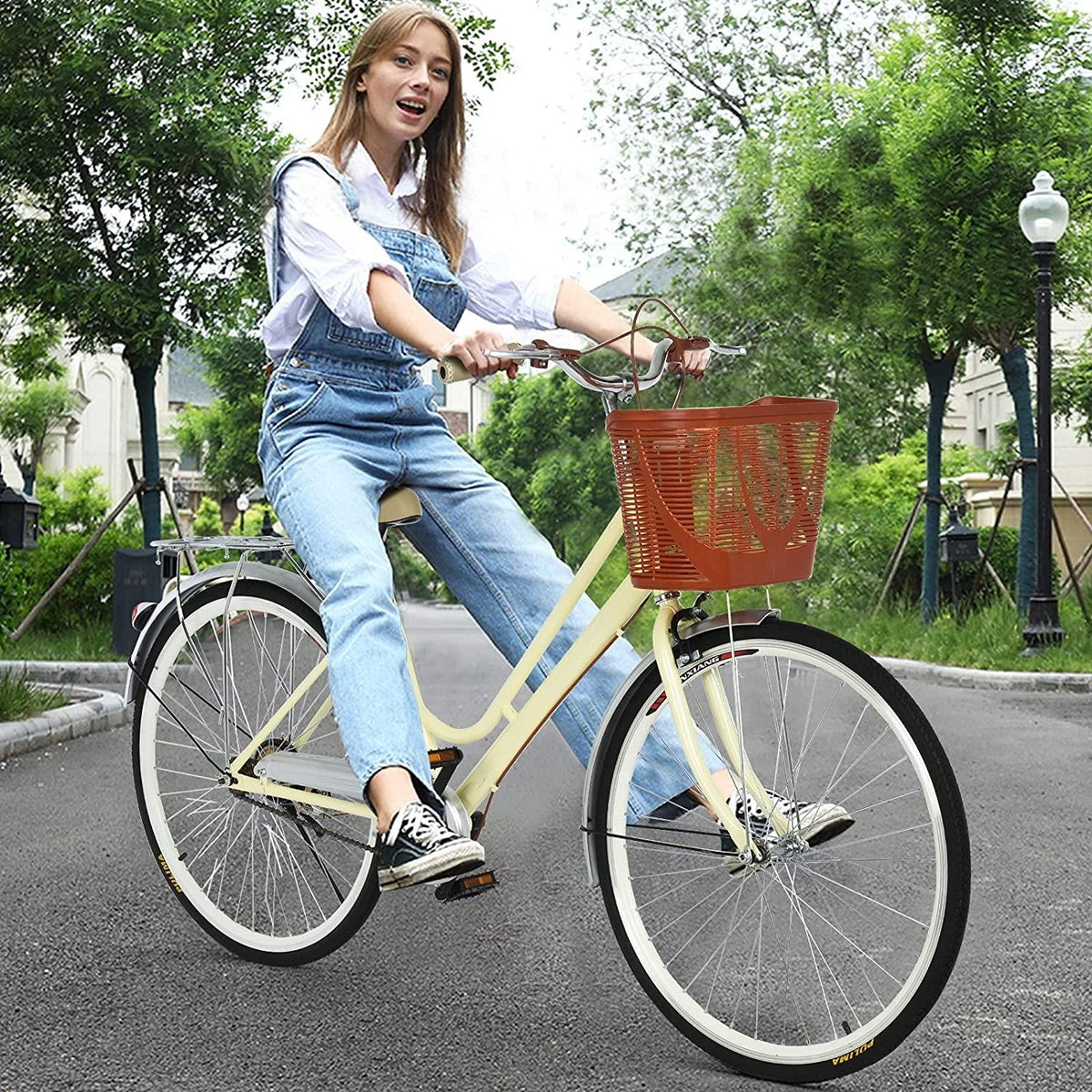 Micozy Cruiser Bike 26 inch Bike Commuter Bike Single Speed Bike Woman Bikes Adult Woman Bike Retro Bikes Classic Bicycle, with Comfortable Seats and Back Seats Fits 4'9''-5'10'', Us in Stock