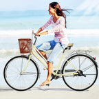 Womens Bike Complete Cruiser Bikes for Women Single Speed Classic Retro Bicycle with Basket, Front and Rear Fenders, Rear Rack, 26 Inch Comfortable Commuter Bicycle