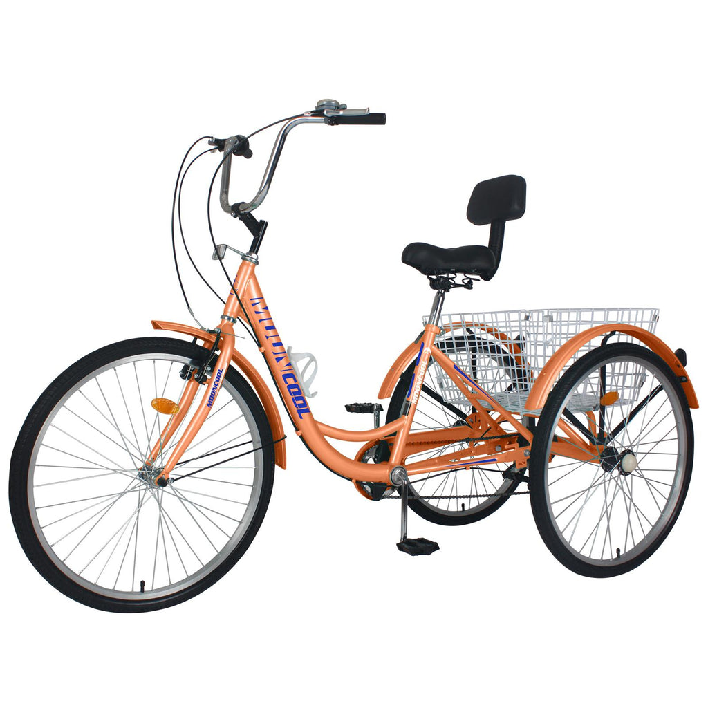 Lilypelle 26" Wheels 7 Speed Tricycle with Shopping Basket for Adult Seniors,Orange