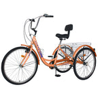 Lilypelle 26" Wheels 7 Speed Tricycle with Shopping Basket for Adult Seniors,Orange