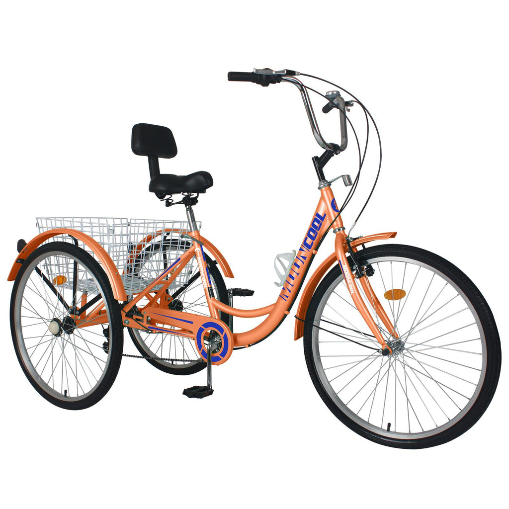 Adult Tricycles 3 Wheel 7 Speed Trikes, 26" Picnics Exercise Men's Women's Cruiser Bike, Orange