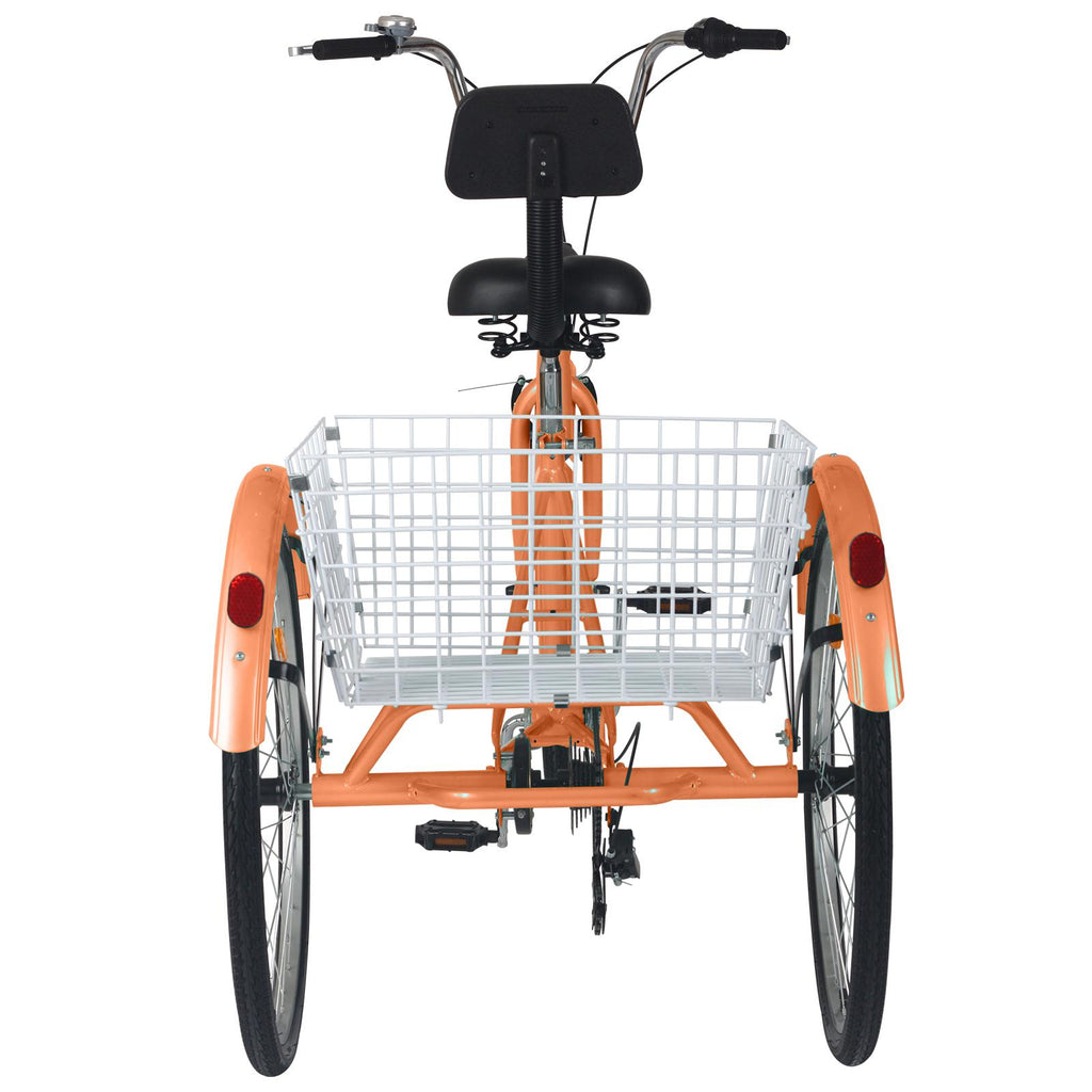 Lilypelle 26" Wheels 7 Speed Tricycle with Shopping Basket for Adult Seniors,Orange