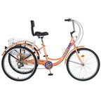 Lilypelle 26" Wheels 7 Speed Tricycle with Shopping Basket for Adult Seniors,Orange
