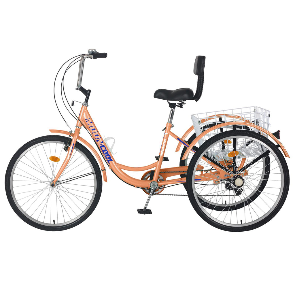 Adult Tricycles 3 Wheel 7 Speed Trikes, 26" Picnics Exercise Men's Women's Cruiser Bike, Orange