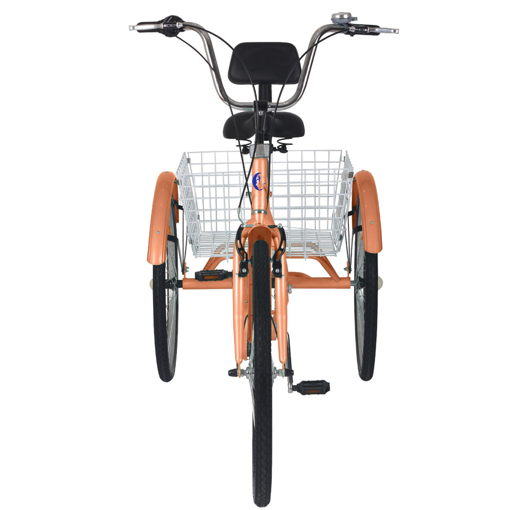 Adult Tricycles 3 Wheel 7 Speed Trikes, 26" Picnics Exercise Men's Women's Cruiser Bike, Orange