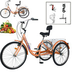 Adult Tricycles 3 Wheel 7 Speed Trikes, 26" Picnics Exercise Men's Women's Cruiser Bike, Orange