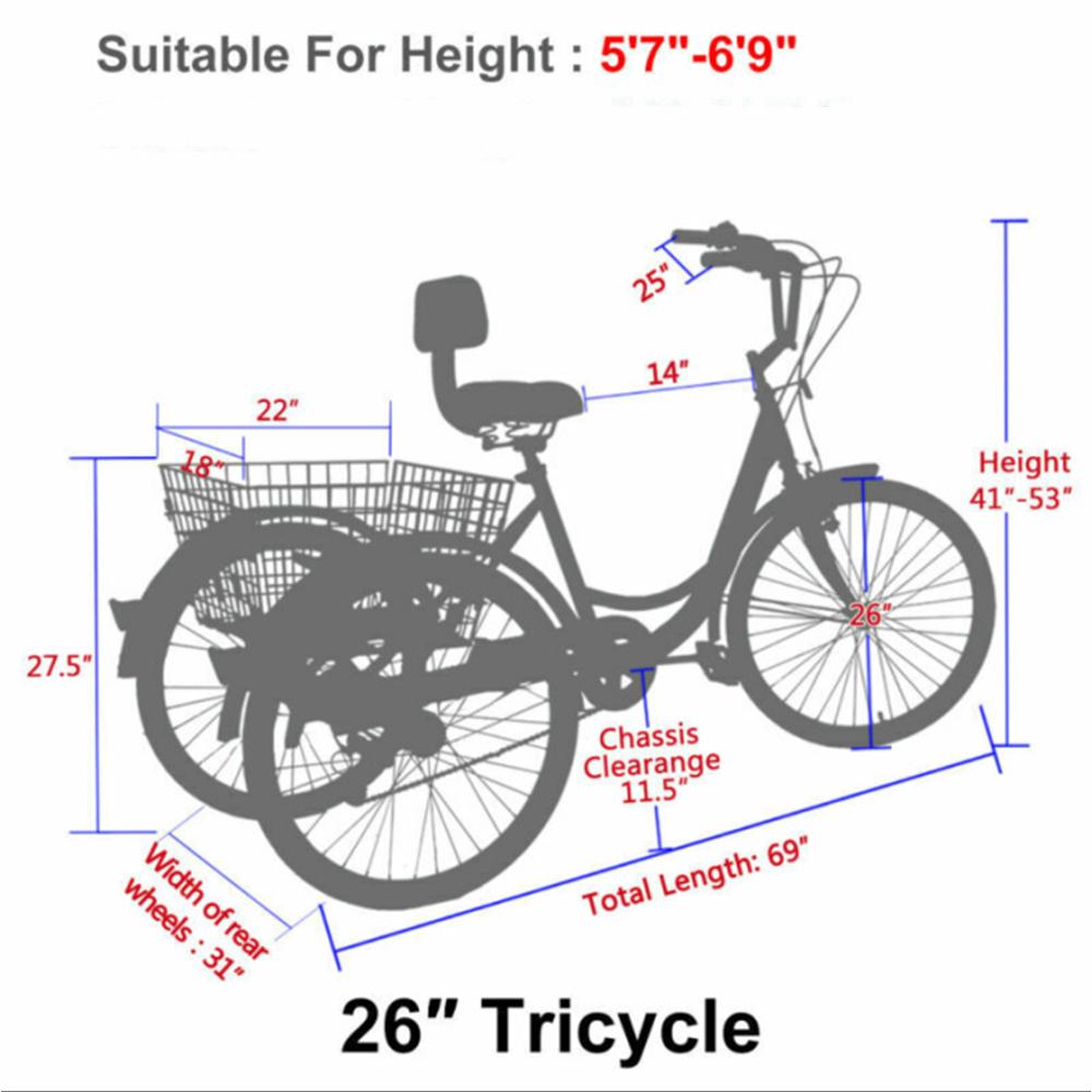 Adult Tricycles 3 Wheel 7 Speed Trikes, 26" Picnics Exercise Men's Women's Cruiser Bike, Orange