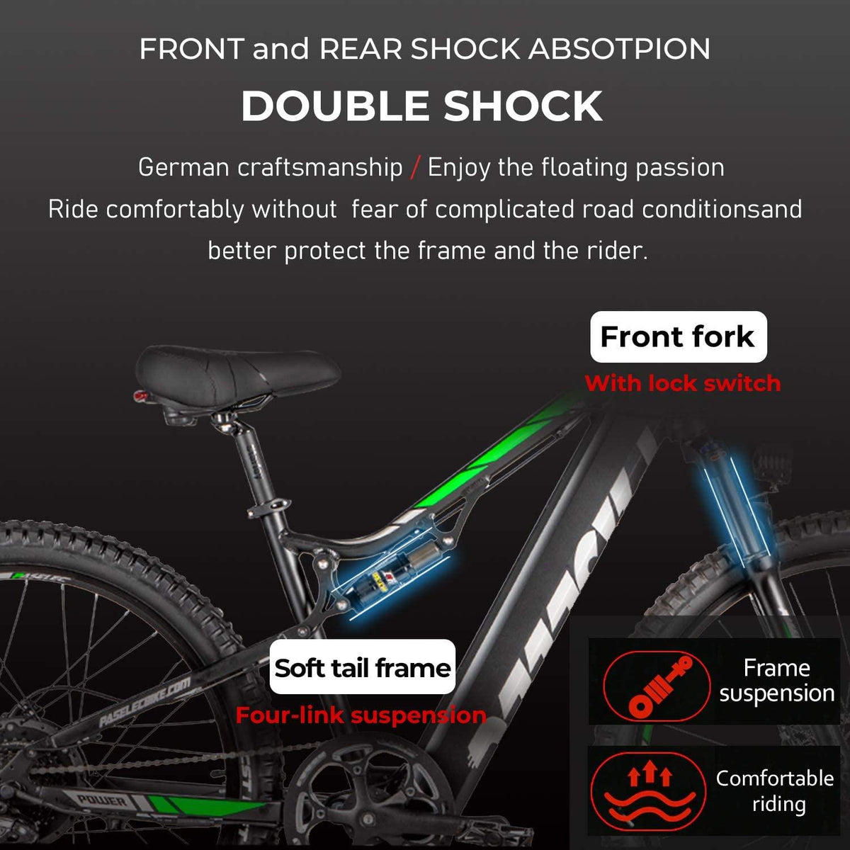 Electric Mountain Bikes for Adults 27.5'' Electric Bicycle, Hydraulic Brakes, 500W Ebike with13ah Removable Lithium Battery Moped Cycle, Full Suspension E-MTB, Professional 8-Speed Gears