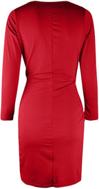 Women's Sexy Long Sleeve V Neck Ruched Bodycon Mini Party Cocktail Dress