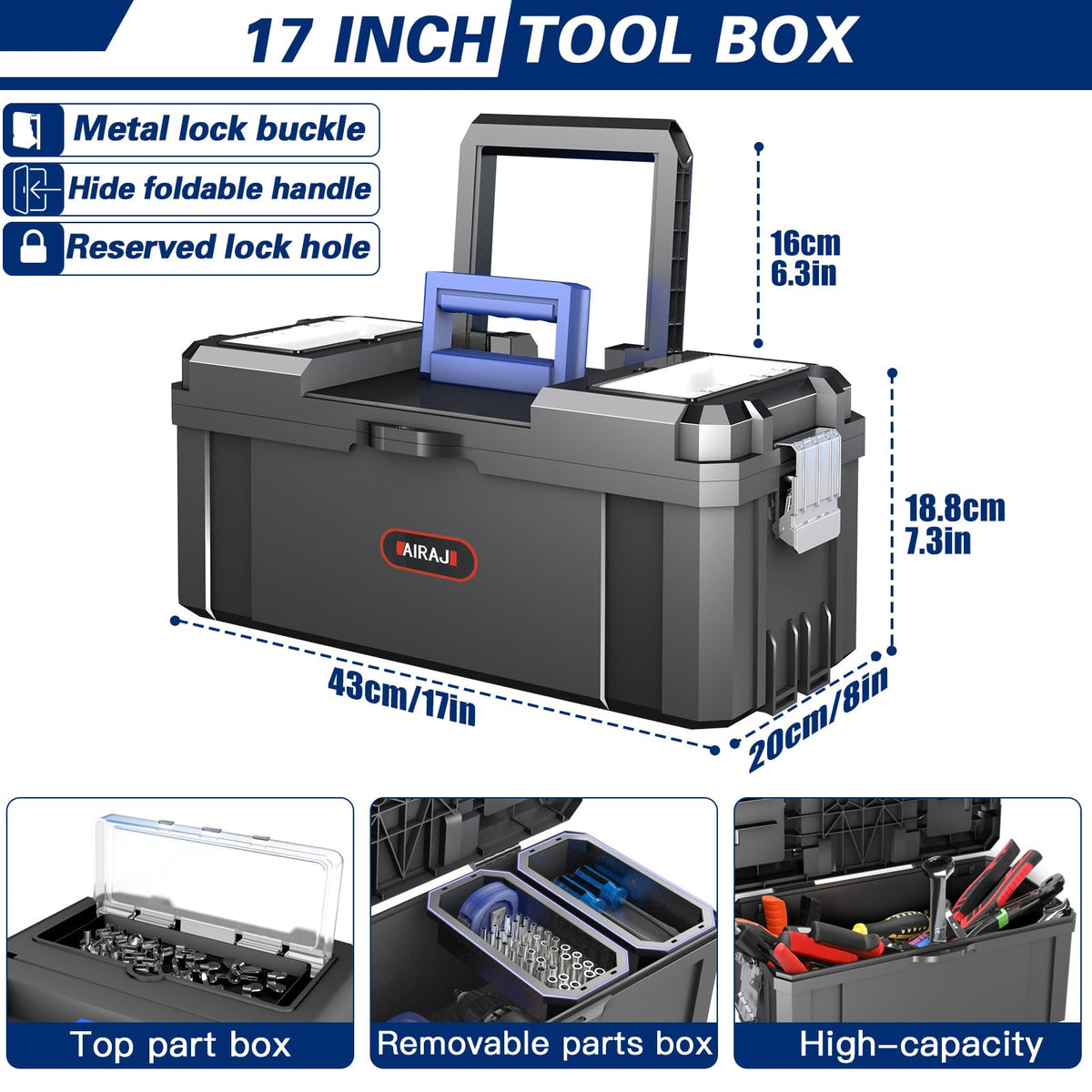 3-In-1 Tool Box with Wheels | Rolling Stackable Tool Box | Modular Tools StoraSystem | Small Toolbox with Detachable Parts Box Organizer丨Portable Toolbox for Garages,Home DIY,Workshop丨17+19+21"