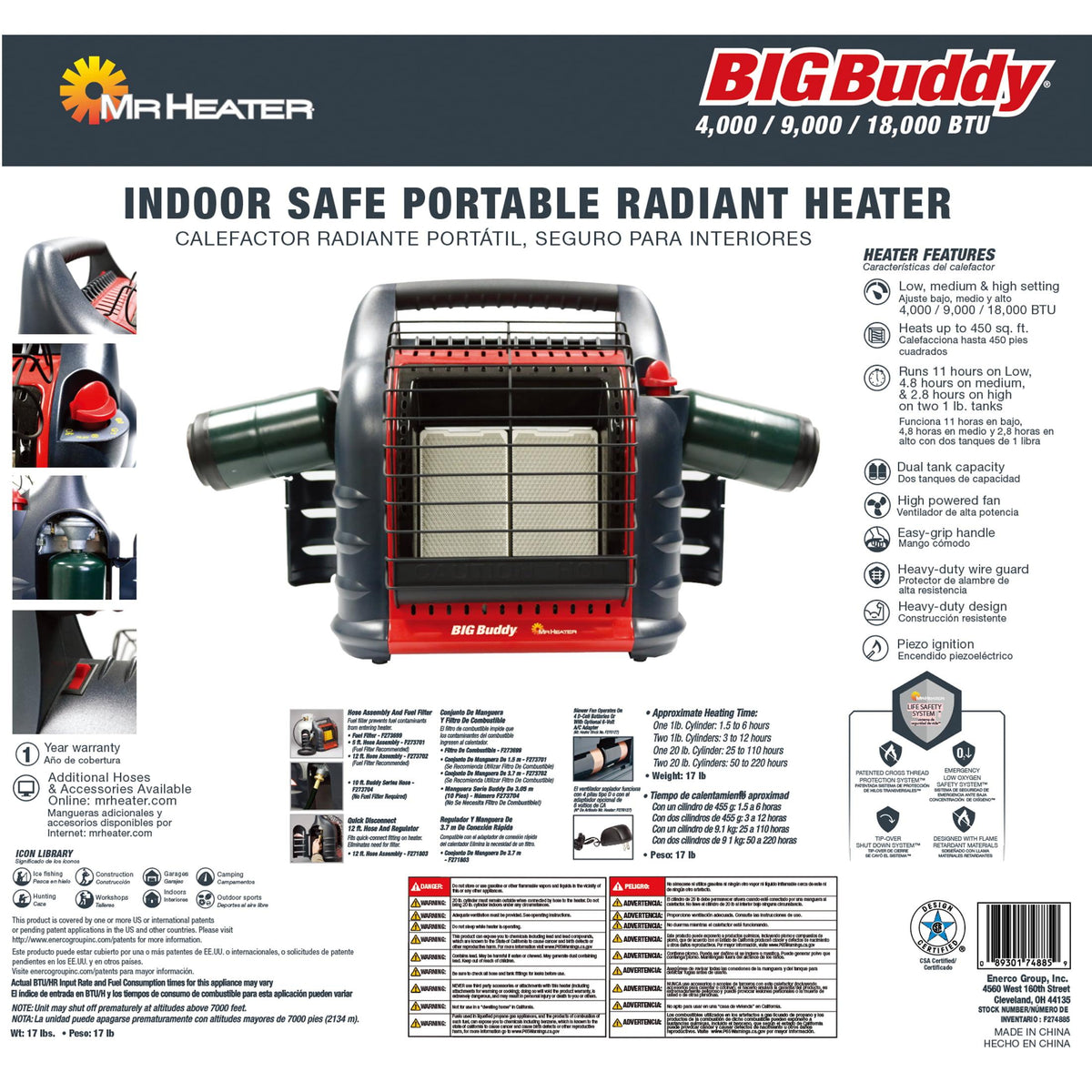 18,000 BTU Portable Radiant Big Buddy Propane Heater