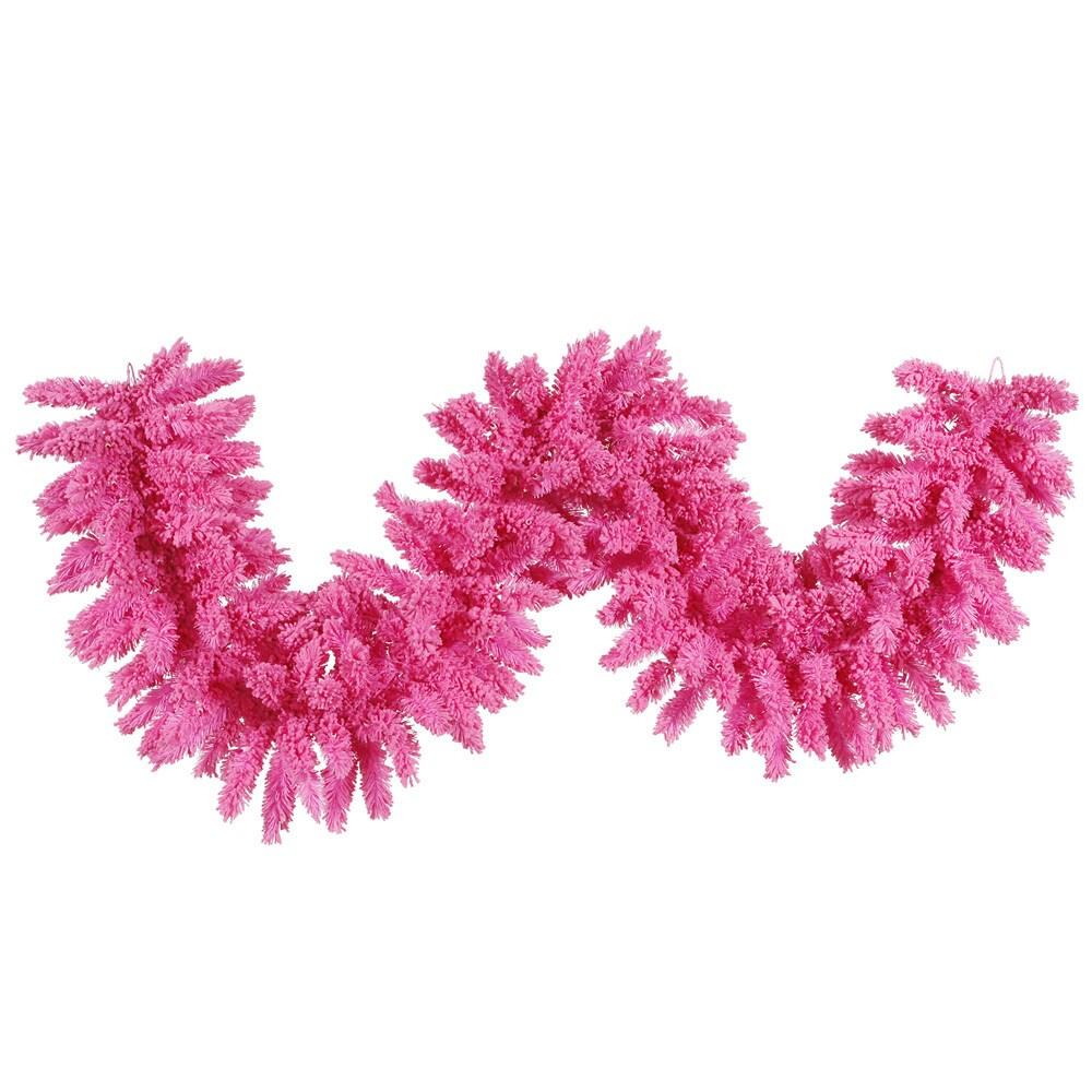 Vickerman 9' Flocked Pink Fir Artificial Christmas Garland, Unlit - Faux Fir Christmas Garland - Indoor Seasonal Home Decor