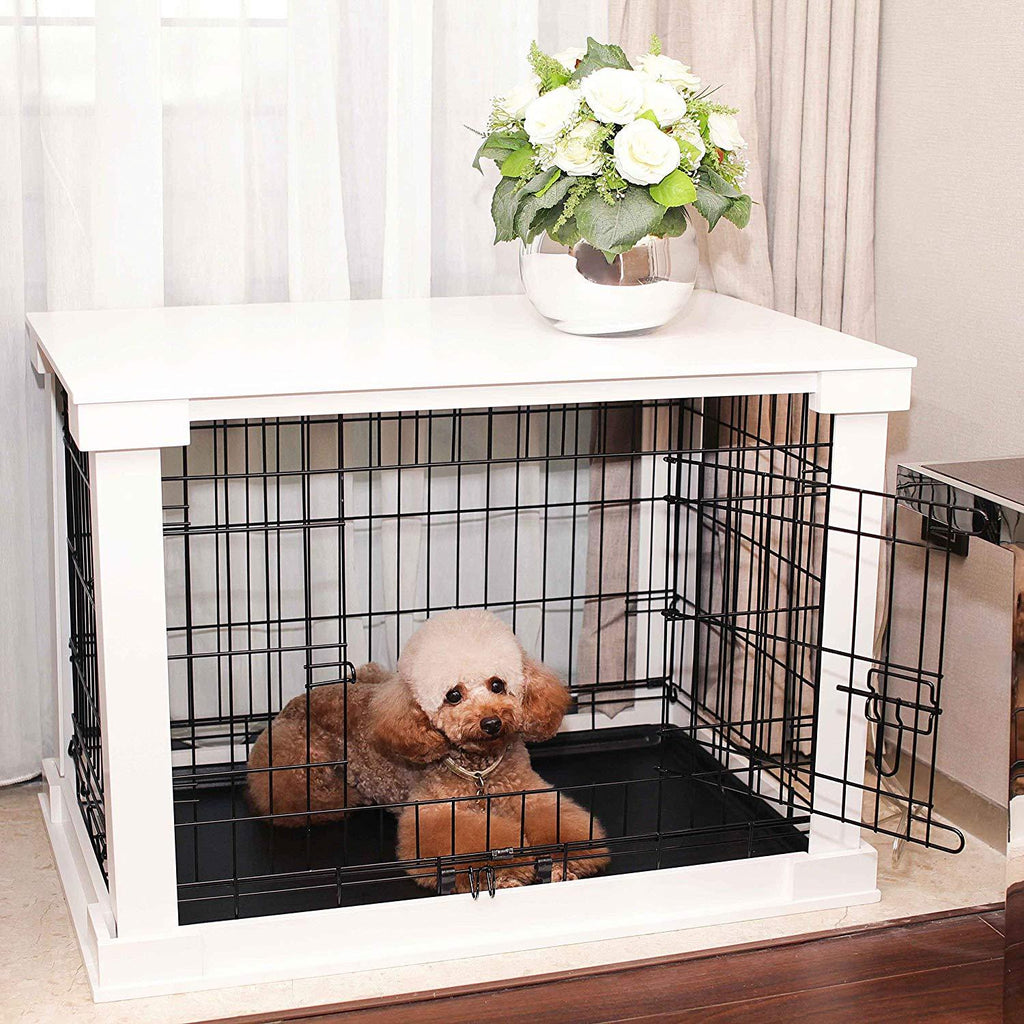 Merry Products White Wooden Pet Kennel with Crate Cover Small, White