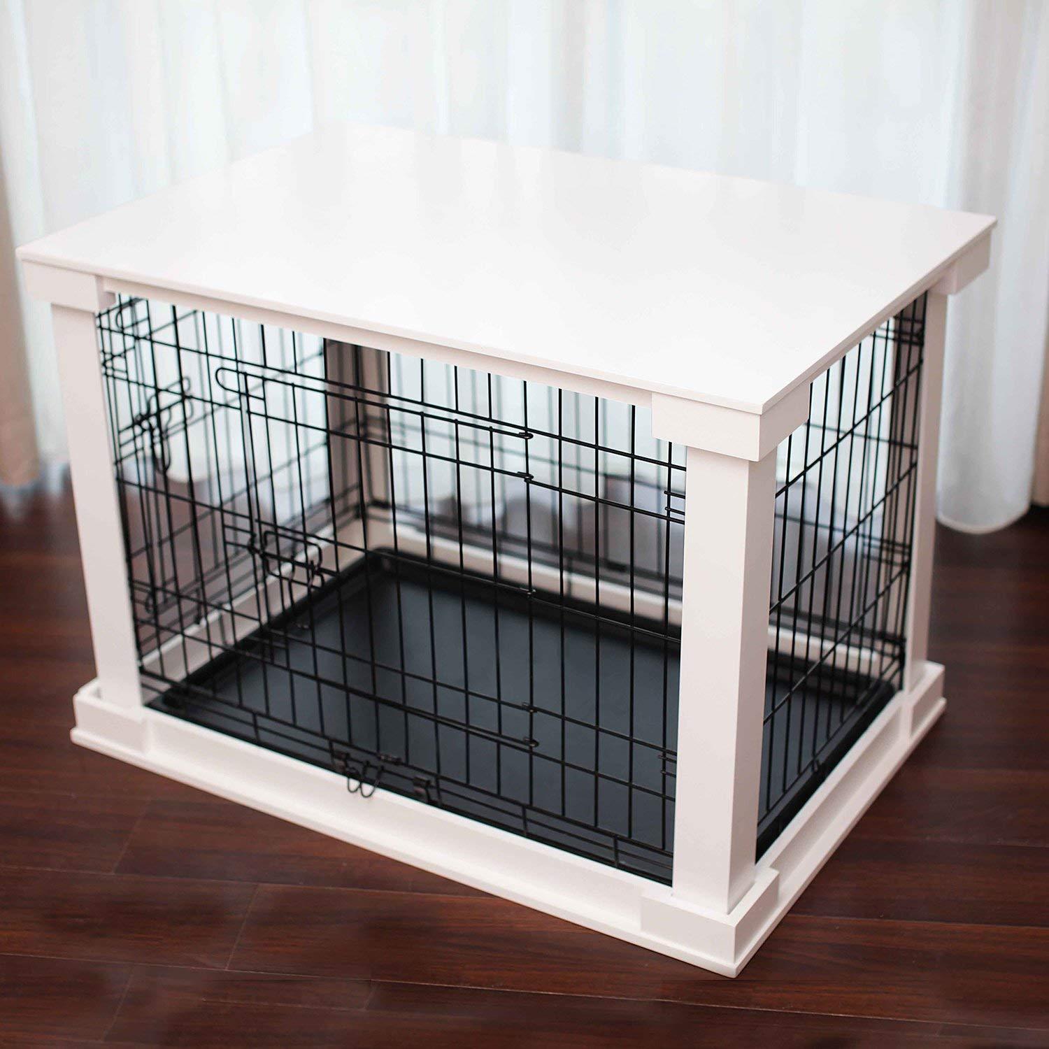 Merry Products White Wooden Pet Kennel with Crate Cover Small, White