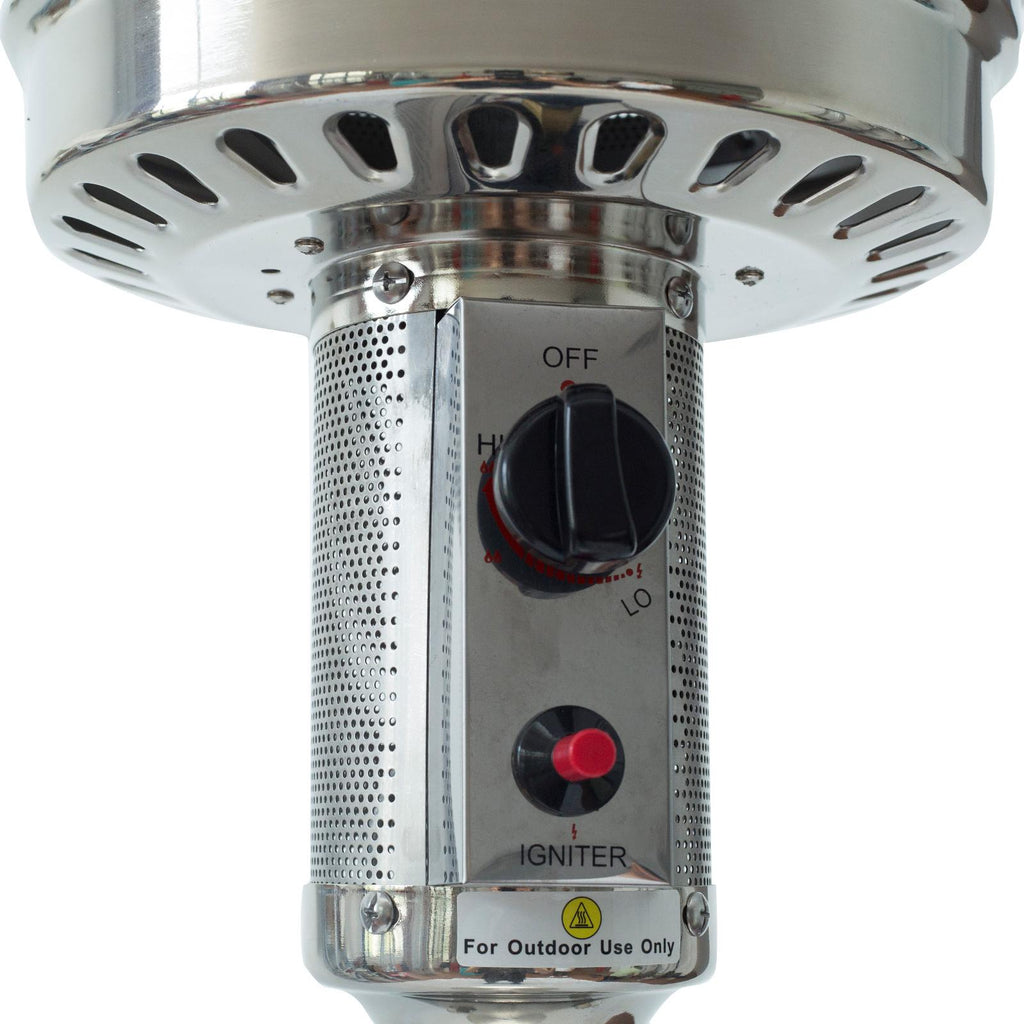 46000 BTU Propane Patio Heater with Hollow Pattern on Tank house,Stainless Steel, with wheels and Hose Set,Black Cover Included,ETL Certificate