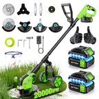 800W Brushless Cordless Weed Wacker with Wheels, Up to 20,000 RPM, 12" 4-in-1 String Trimmer, Weed Eater, Lawn Edger, Mini Mower &amp; Brush Cutter, Foldable, 2×21V 4.0Ah Batteries, Up to 120 Min Runtime