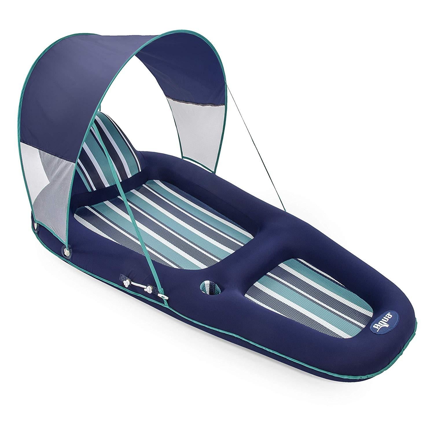 Aqua Leisure Inflatable Swimming Pool Lounger Chair Float with Canopy and Zero Gravity Inflatable Swimming Pool Recliner Mesh