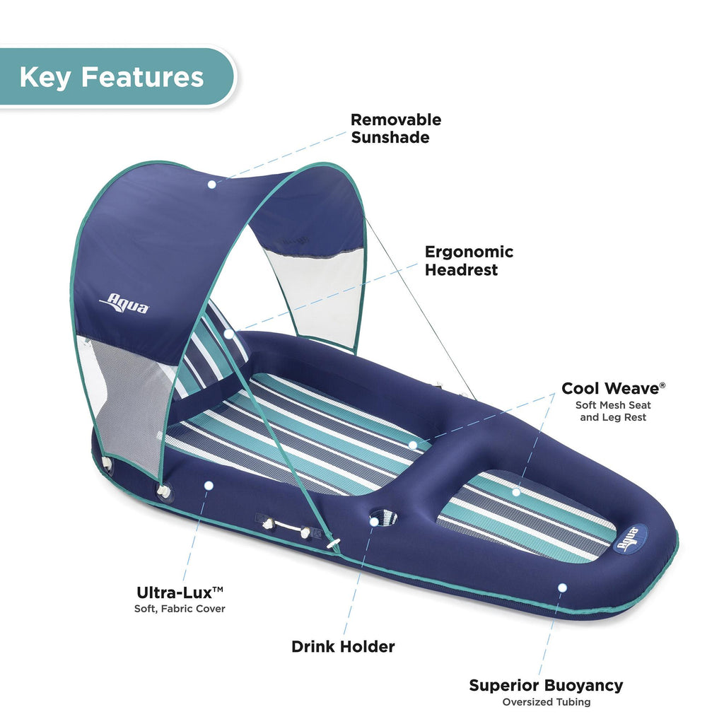 Aqua Leisure Luxury Inflatable Pool Float Lounger w/ Removable Canopy, Blue Stripe &amp; 11 Foot Supersized Floating Party Plank
