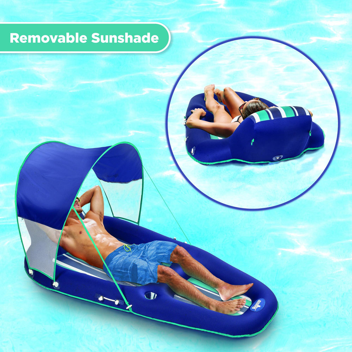 Aqua Leisure Inflatable Swimming Pool Lounger Chair Float with Canopy and Zero Gravity Inflatable Swimming Pool Recliner Mesh