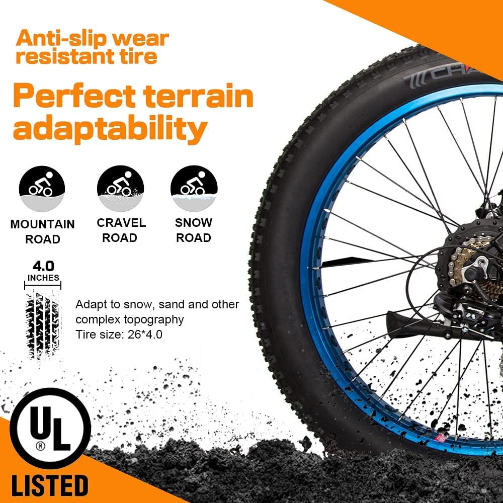 26 In. 500W 36V Electric Fat Tire Bicycle e-bike Beach Snow City Bike Road Bicycle Cycling 7 Speed