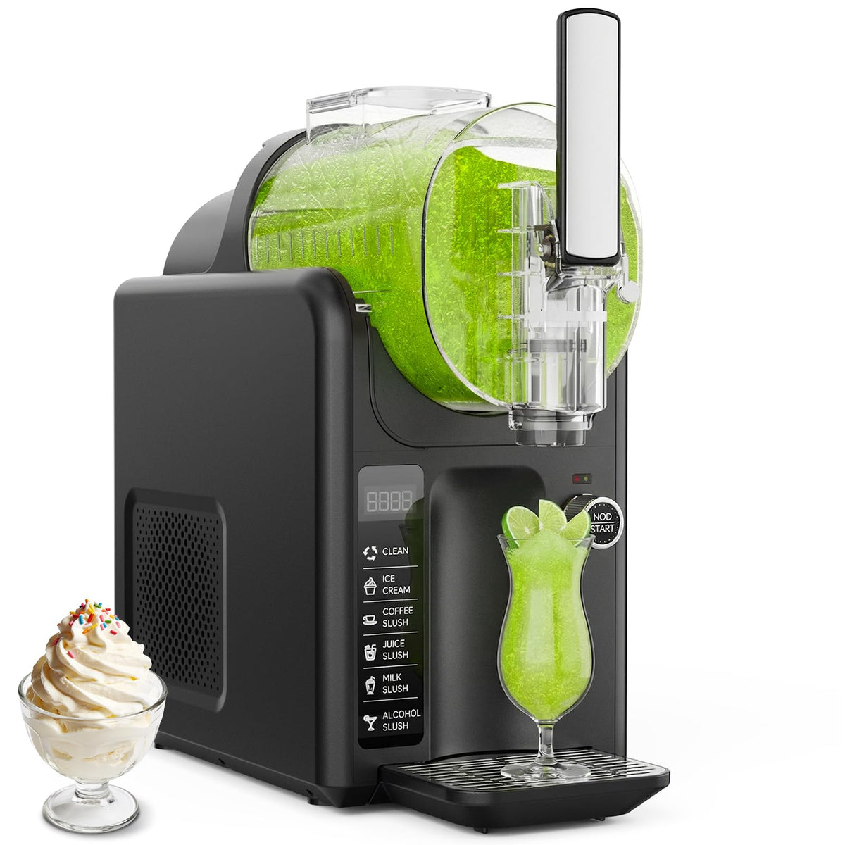 Slushie Machine & Ice Cream Maker Machine 2-IN-1, 6 Modes for Smoothies, Milkshakes, Cocktails, Margarita, and Ice Cream, No Ice Needed, Self-Cleaning, For Home Use