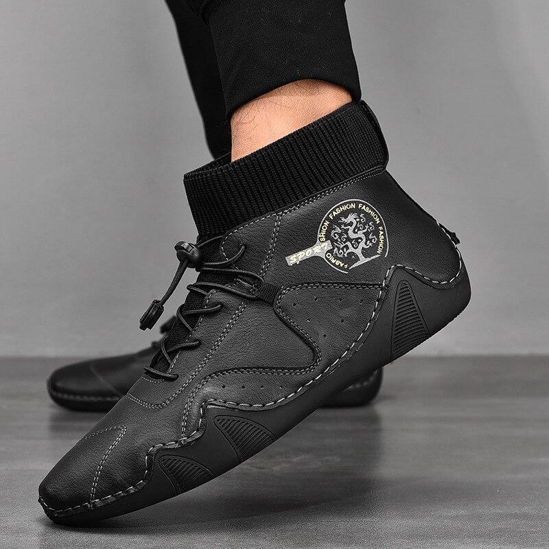 Mens Handmade Soft Non Slip Elastic Sock Leather Ankle Boots