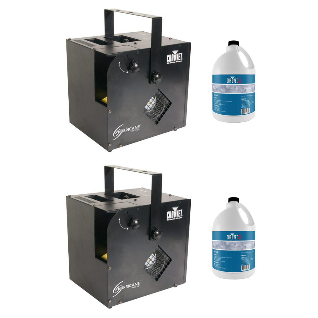Chauvet DJ Hurricane Haze 2D Smoke/Fog Machine (2 Pack) &amp; Fog Juice (2 Pack)
