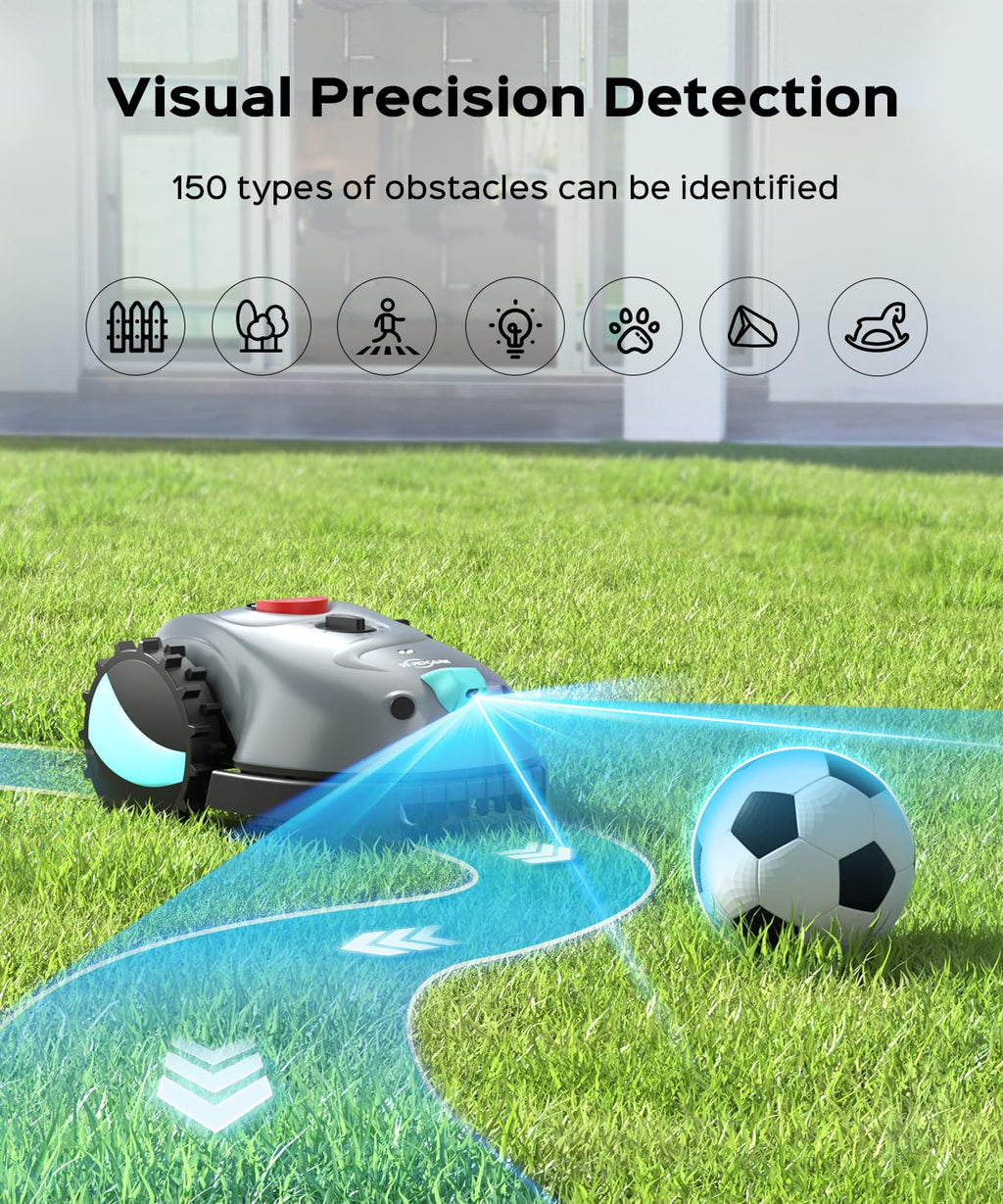 V100 Robotic Lawn Mower – Visual Navigation &amp; Smart Obstacle Avoidance, Adjustable Cutting Height 0.8–2.4 in, Low-Noise Auto Mowing for Small Lawns up to 1,600 sq ft