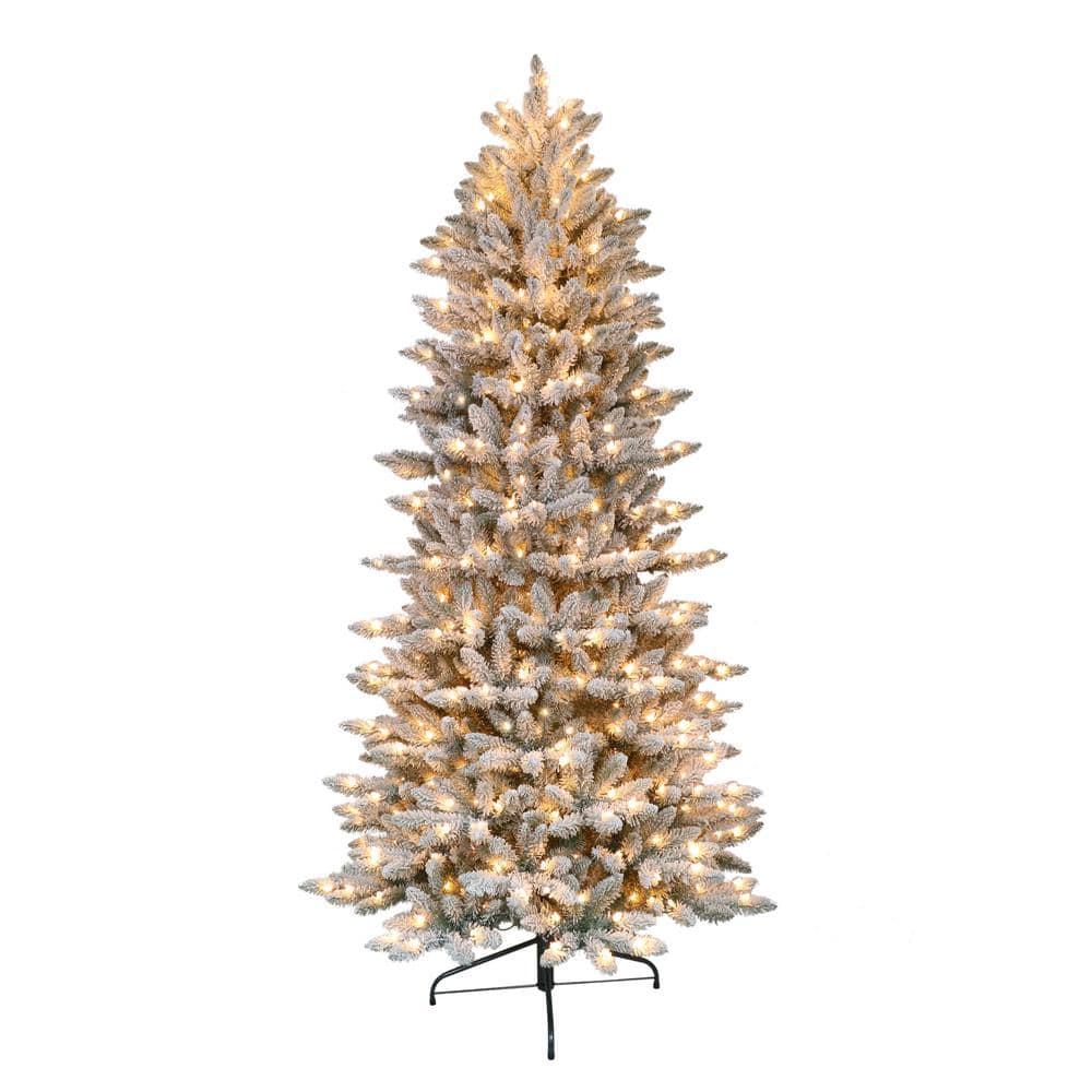 6.5 ft. Pre-Lit Flocked Slim Fraser Fir Artificial Christmas Tree with 350 UL-Listed Clear Lights