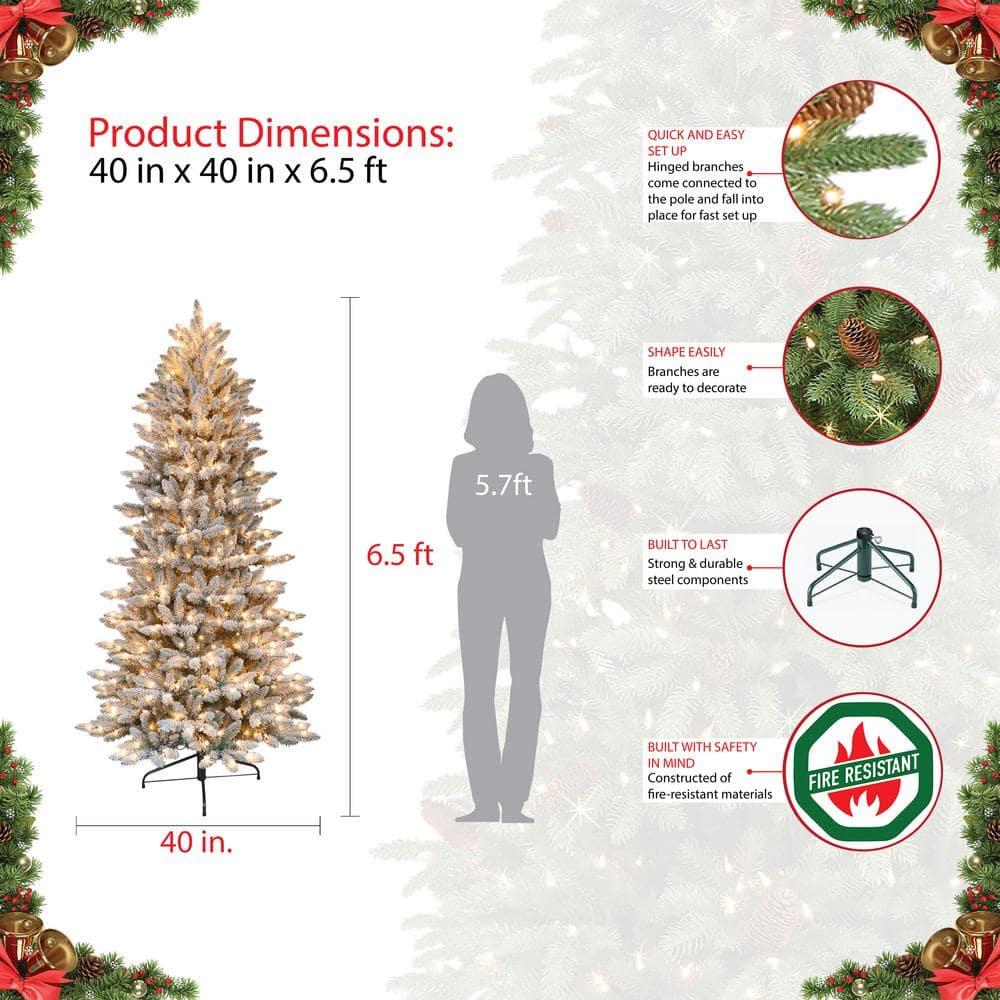 6.5 ft. Pre-Lit Flocked Slim Fraser Fir Artificial Christmas Tree with 350 UL-Listed Clear Lights