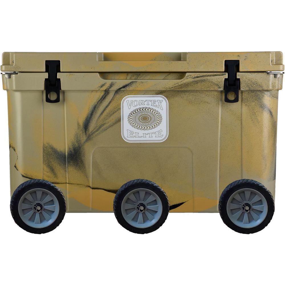 Elite 78 Qt. Rotational-Molded Customizable Cooler System with 3 Sets of Standard Wheels in Tan