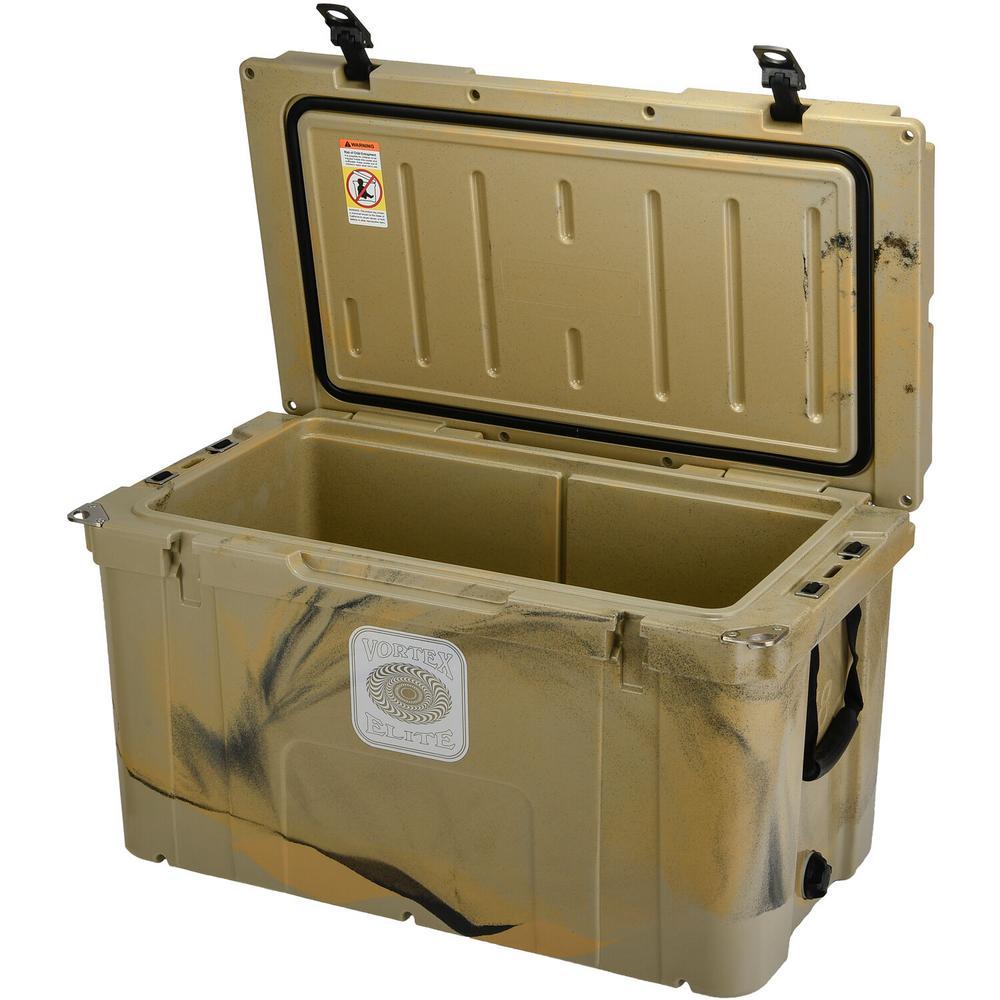 Elite 78 Qt. Rotational-Molded Customizable Cooler System with 3 Sets of Standard Wheels in Tan