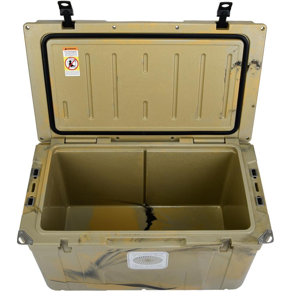 Elite 78 Qt. Rotational-Molded Customizable Cooler System with 3 Sets of Standard Wheels in Tan