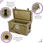 Elite 78 Qt. Rotational-Molded Customizable Cooler System with 3 Sets of Standard Wheels in Tan