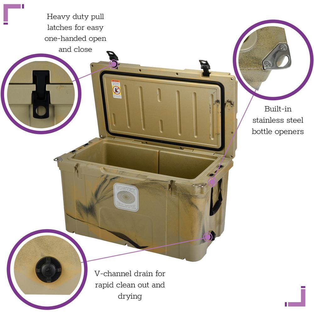 Elite 78 Qt. Rotational-Molded Customizable Cooler System with 3 Sets of Standard Wheels in Tan
