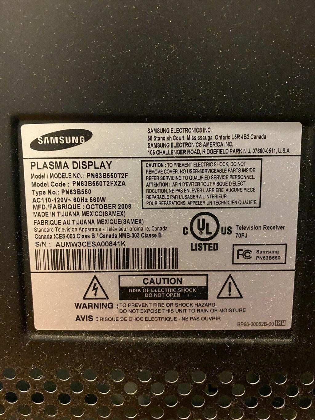 60” samsung plasma tv