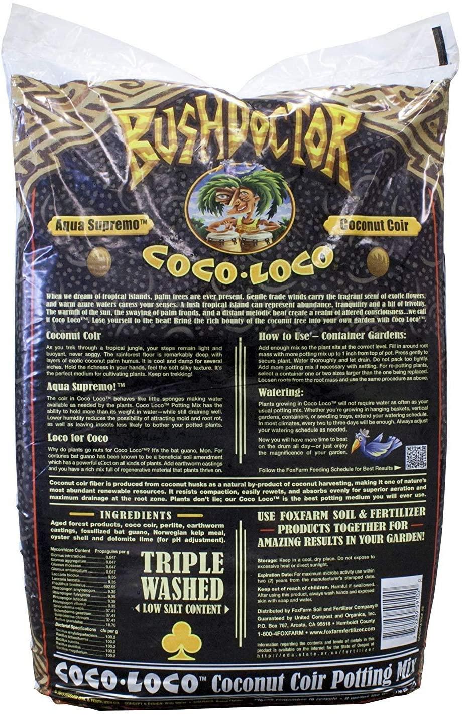 foxfarm fx14100 bush doctor coco loco plant garden indoor/outdoor potting soil mix for plants, 2 cubic feet (4 pack)