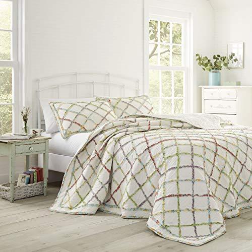 Laura Ashley Home Ruffle Garden Collection Quilt-Cotton, Ultra Soft, All Season Bedding, Reversible Stylish Coverlet, Full/Queen, Cream