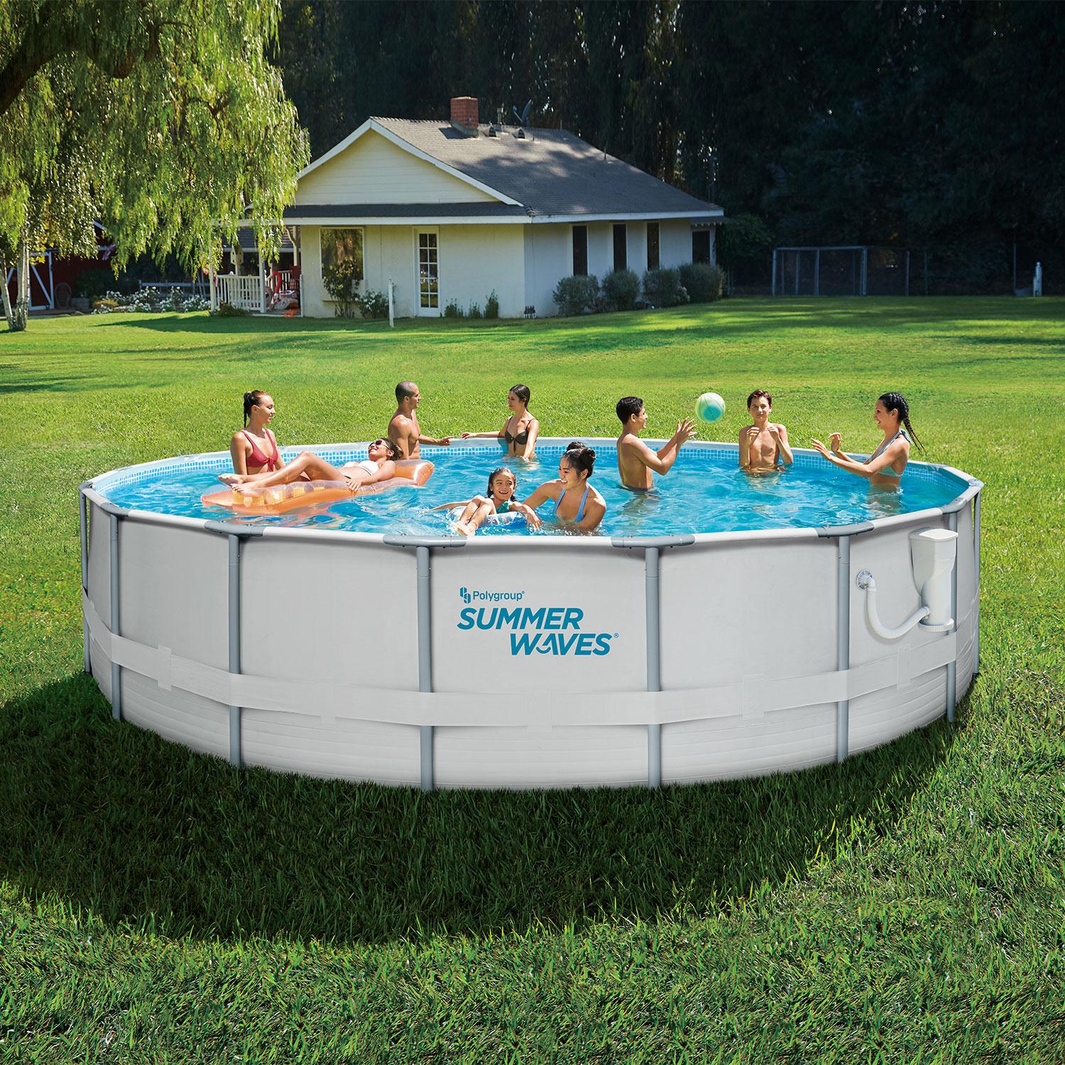 Summer Waves Elite 18ft x 48in Metal Frame Outdoor Backyard Above Ground Pool Set with Filter Pump, Ladder, Ground Cloth, Cover,