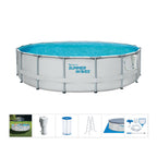 Summer Waves Elite 18ft x 48in Metal Frame Outdoor Backyard Above Ground Pool Set with Filter Pump, Ladder, Ground Cloth, Cover,