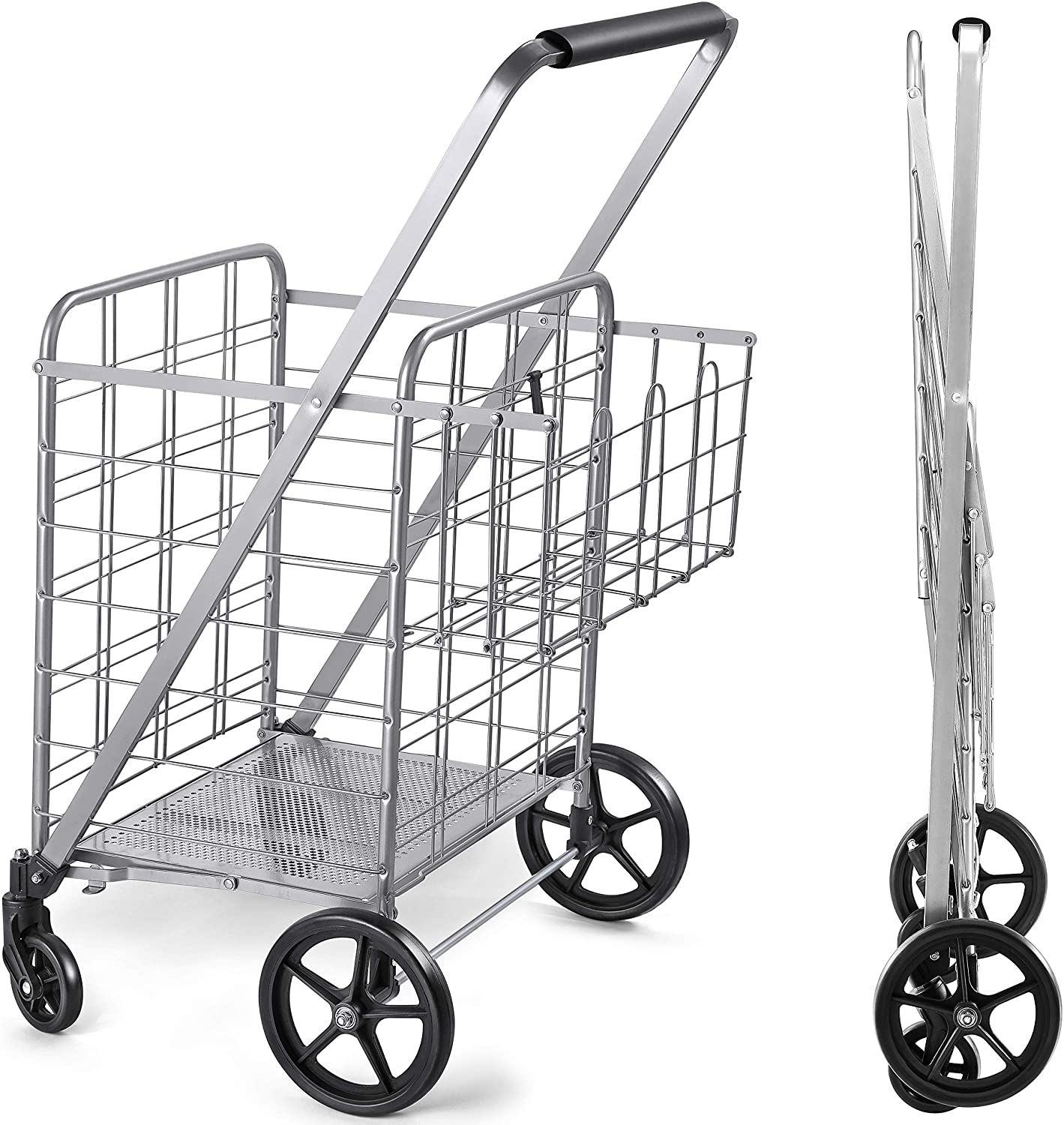 wellmax shopping cart with wheels, metal grocery cart with wheels, shopping carts for groceries