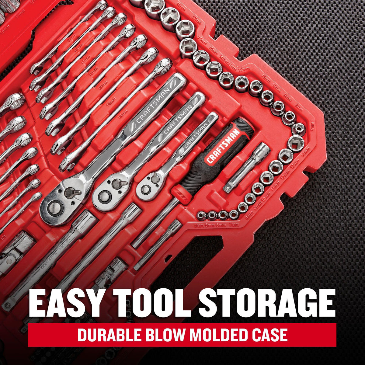 189 Piece Mechanics Tool Set, 1/4, 3/8 and 1/2 Inch Drive Socket Wrench Set with Thinner Ratchet, Steel 6 and 12-Point Sockets, Wrenches, Hex Keys and Specialty Bits, 90-Tooth (CMMT12134)