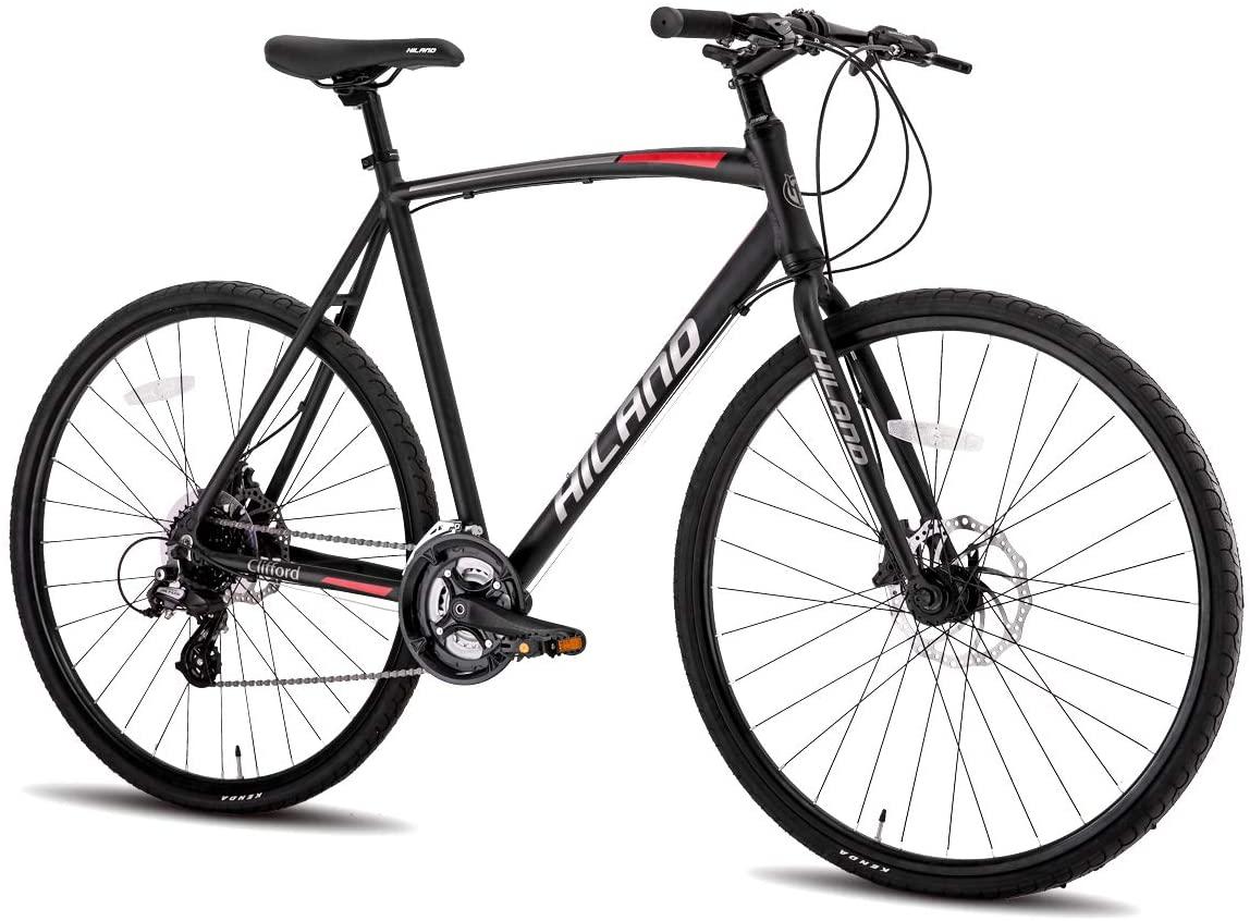Hiland Road Hybrid Bike Urban City Commuter Bicycle with Disc Brake for Men Comfortable Bicycle 700C Wheels 24 speeds Bikes Black