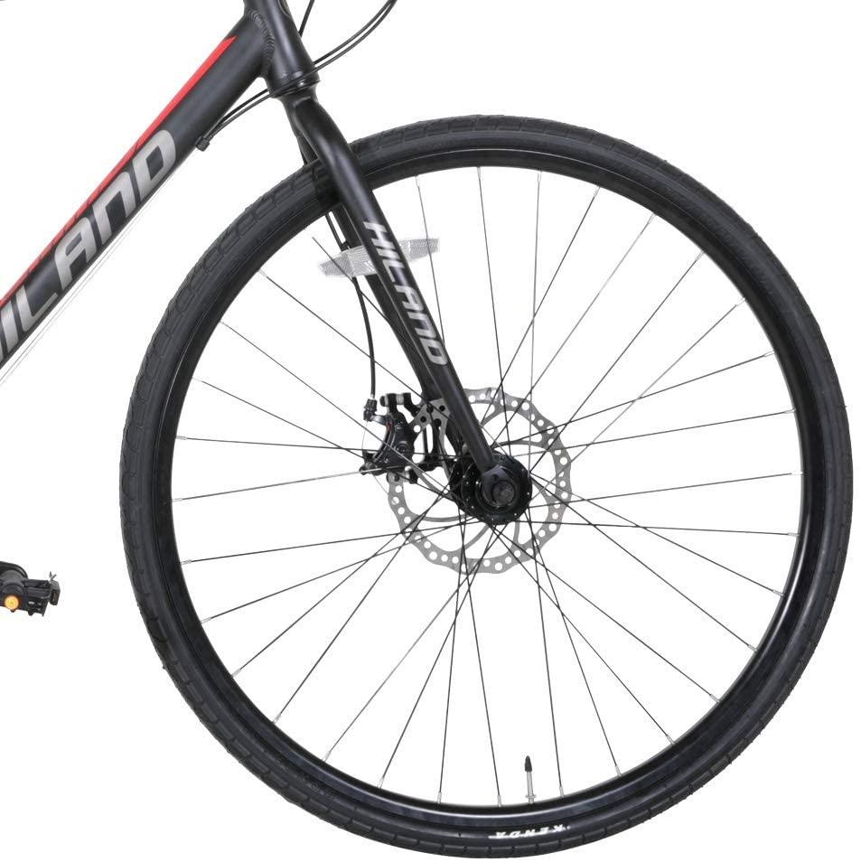Hiland Road Hybrid Bike Urban City Commuter Bicycle with Disc Brake for Men Comfortable Bicycle 700C Wheels 24 speeds Bikes Black